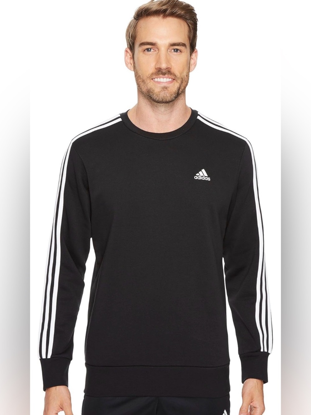 adidas Black Crewneck Sweatshirt with White Three-Stripes
